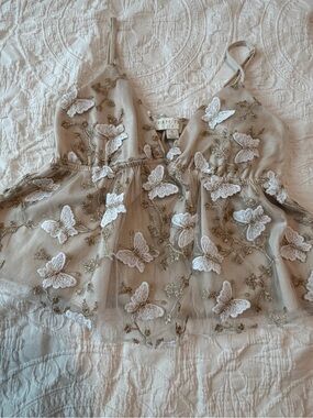 2 for$6✨Women’s Thirty/Thirty LA Beige Butterfly Sheer Babydoll Crop Top, Size S